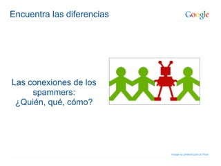 Encuentra las diferencias




Las conexiones de los
     spammers:
 ¿Quién, qué, cómo?




                            Image by philentropist at Flickr
 