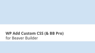 WP Add Custom CSS (& BB Pro)
for Beaver Builder
 