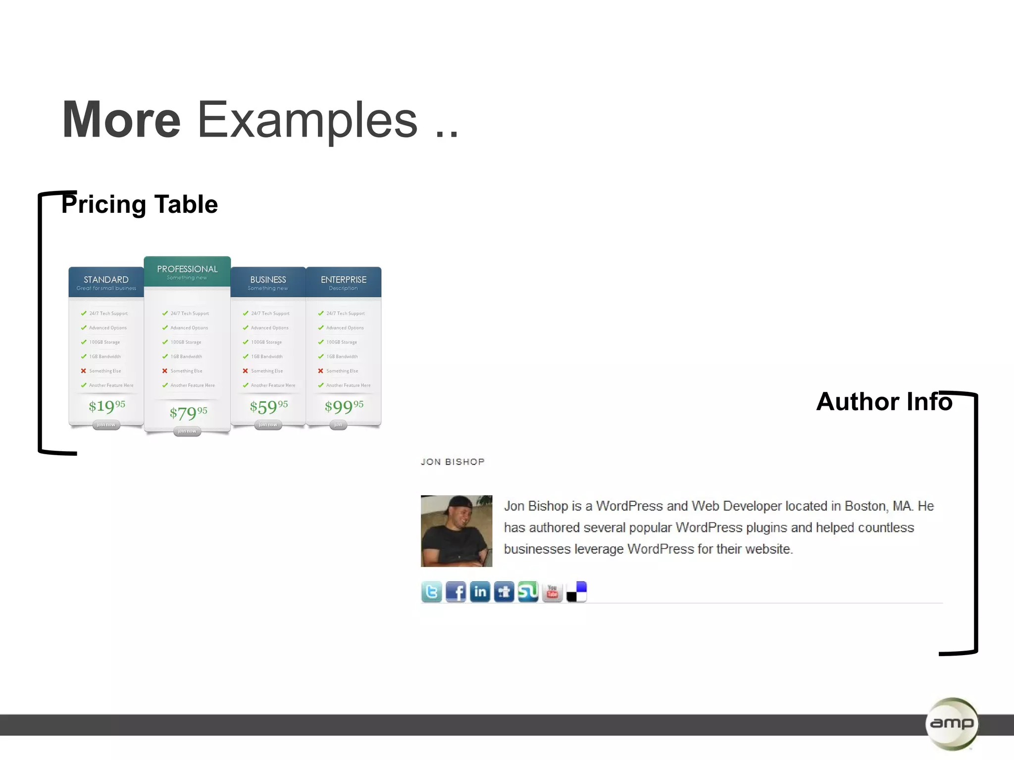 More Examples ..
Pricing Table




                   Author Info
 