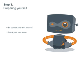 Step 1.
Preparing yourself
~ Be comfortable with yourself
~ Know your own value
 