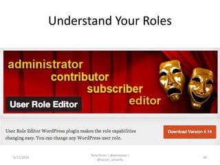 Understand Your Roles
5/17/2014
Tony Perez | @perezbox |
@sucuri_security
40
 