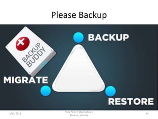 Please Backup
5/17/2014
Tony Perez | @perezbox |
@sucuri_security
44
 