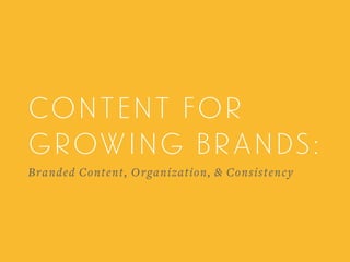 content for
growing brands:  
Branded Content, Organization, & Consistency
 