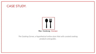CASE STUDY.
The Cooking Corner, a hypothetical online store that sells curated cooking
products and guides.
 