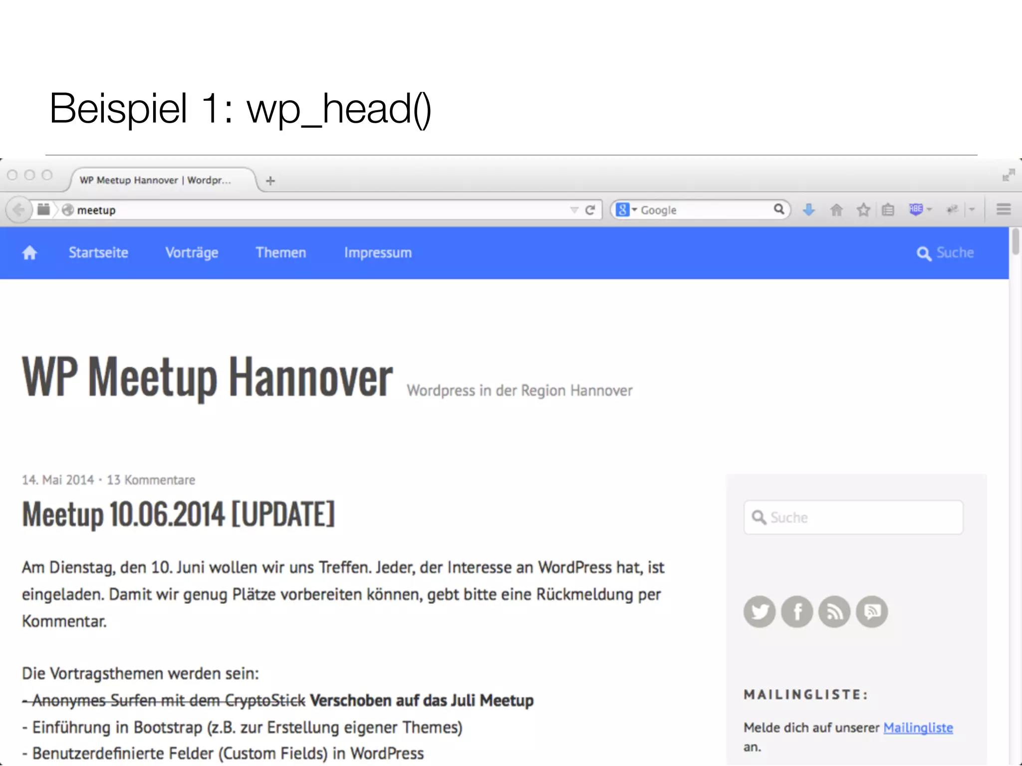 Beispiel 1: wp_head()
 