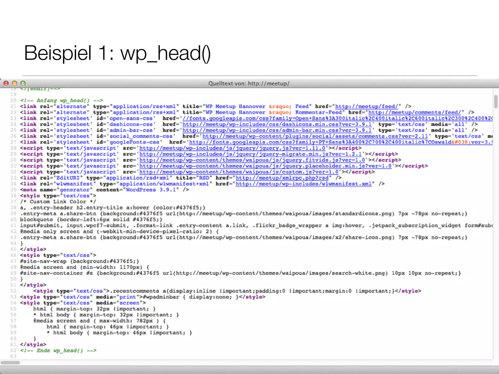 Beispiel 1: wp_head()
 