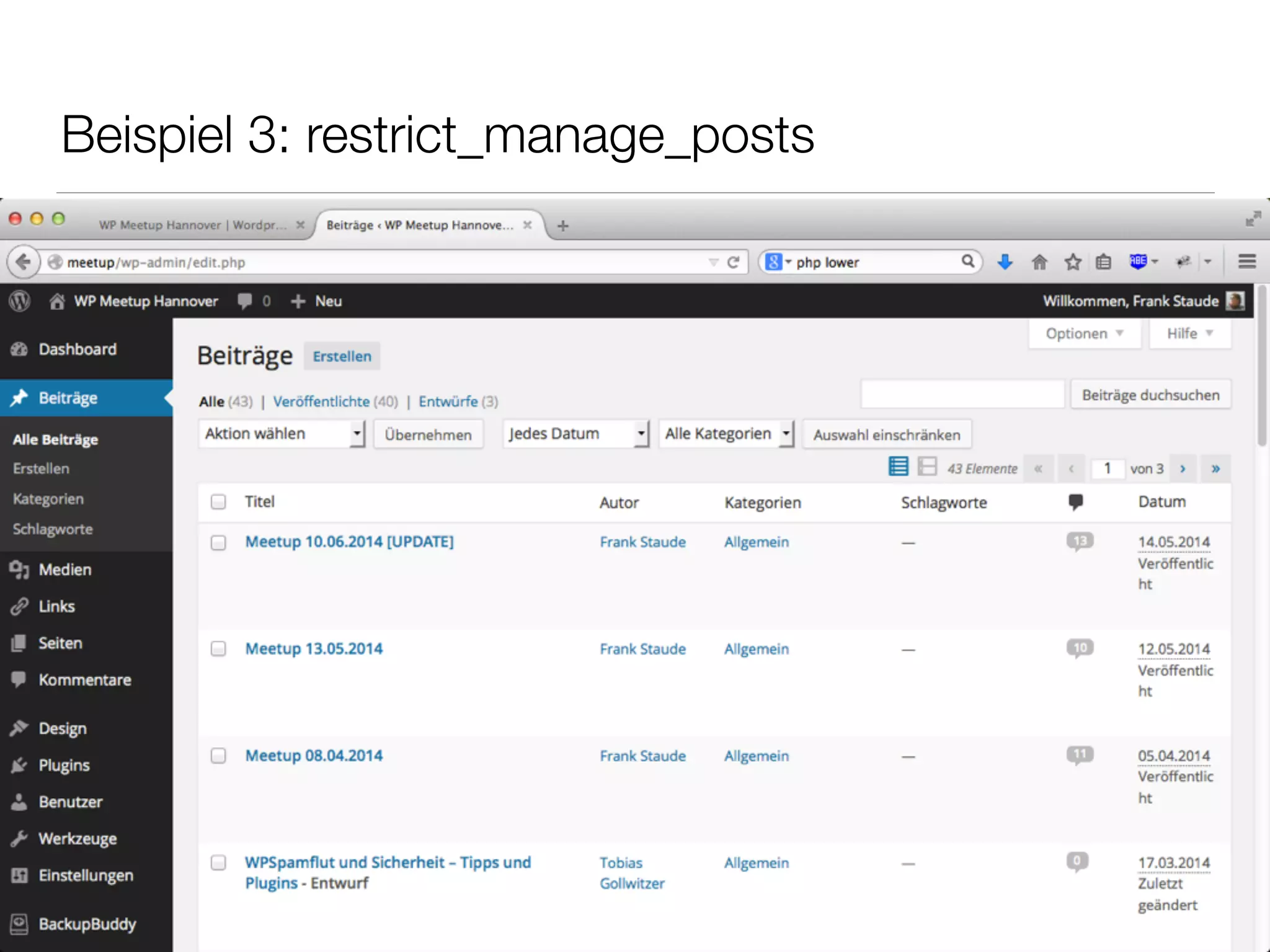 Beispiel 3: restrict_manage_posts
 