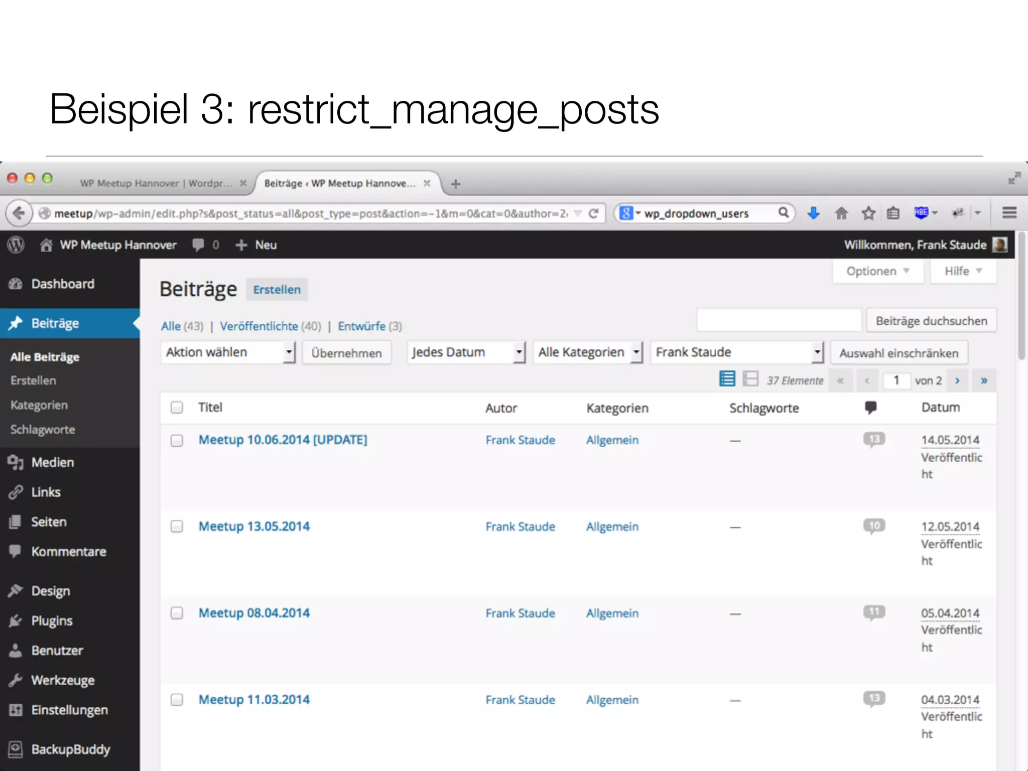 Beispiel 3: restrict_manage_posts
 