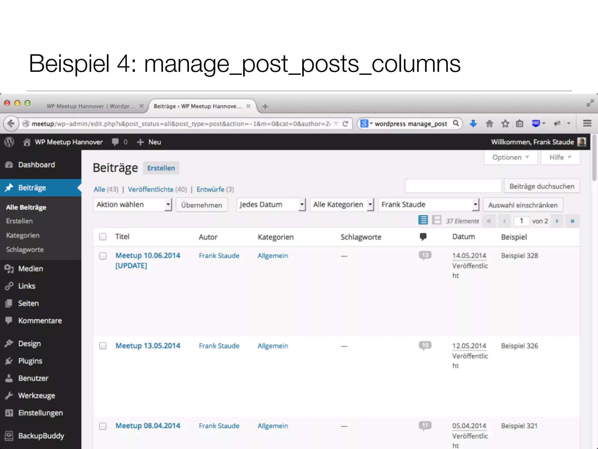 Beispiel 4: manage_post_posts_columns
 