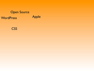 Open Source
WordPress          Apple


     CSS
 
