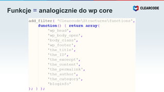 Funkcje = analogicznie do wp core
 