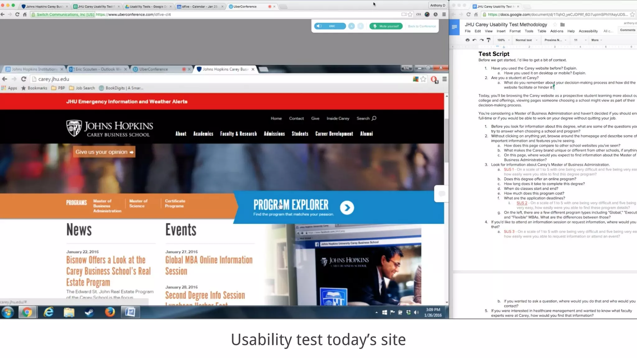 Usability test today’s site
 