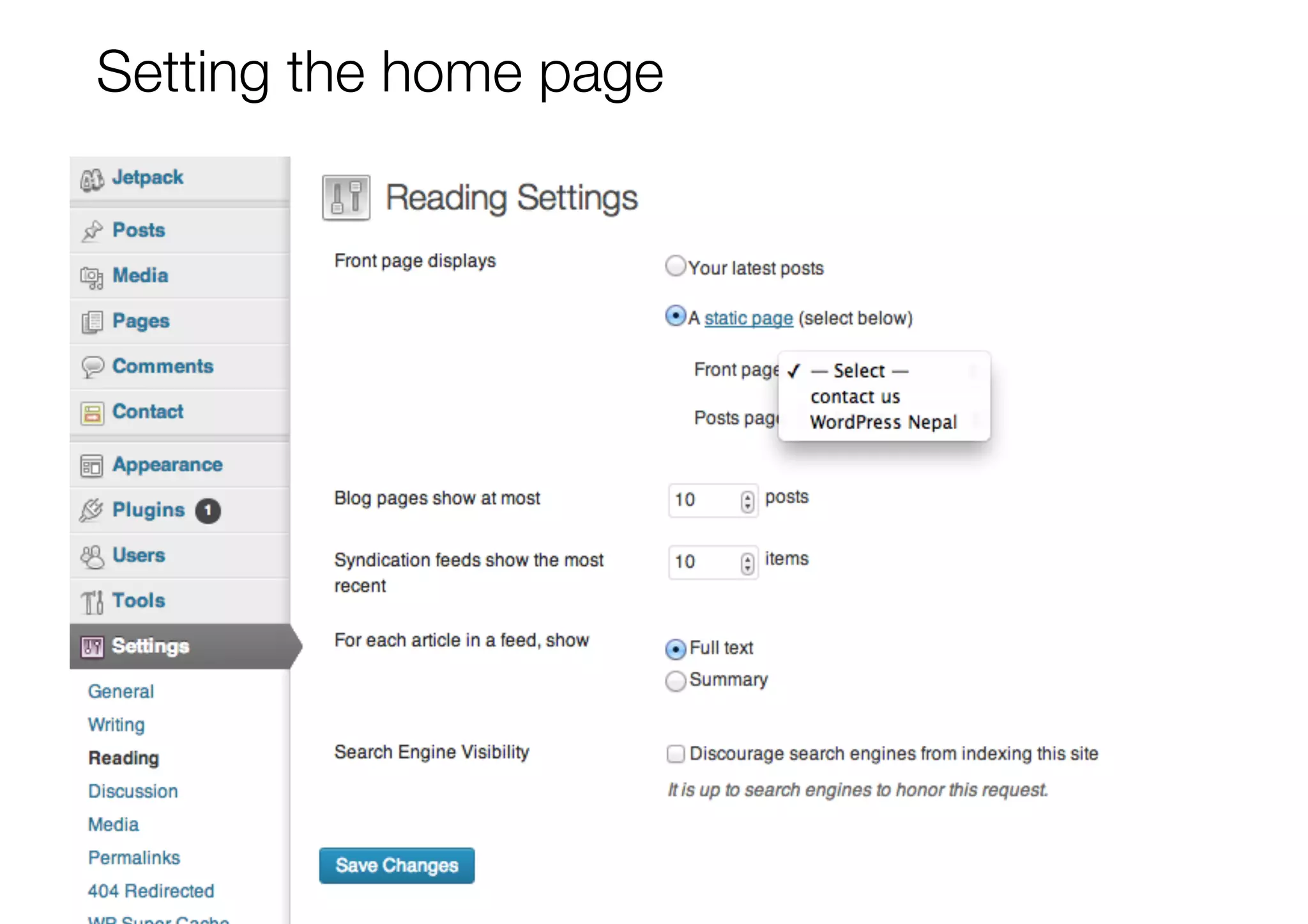 Setting the home page

 