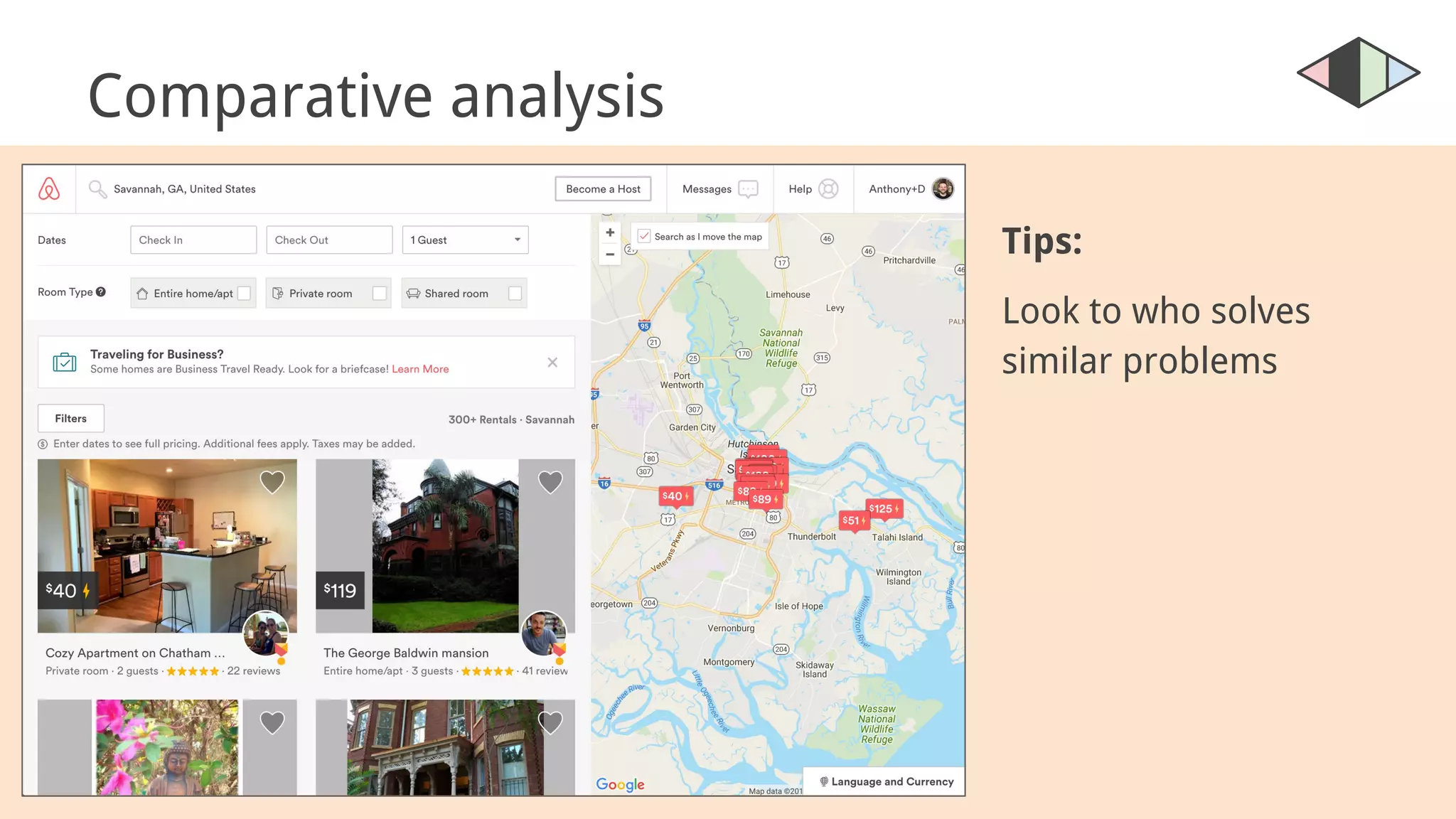 Comparative analysis
Tips:
Look to who solves
similar problems
 