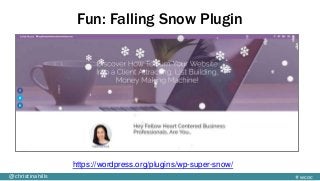 #wcoc@christinahills
Fun: Falling Snow Plugin
https://wordpress.org/plugins/wp-super-snow/
 