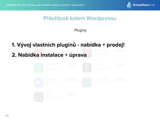 @DRIMALKA: Wordpress jako ideální nástroj chytrých marketérů
29
Příležitosti kolem Wordpressu
Pluginy
1. Vývoj vlastních p...