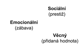 Emocionální
(zábava)
Sociální
(prestiž)
Věcný
(přidaná hodnota)
 