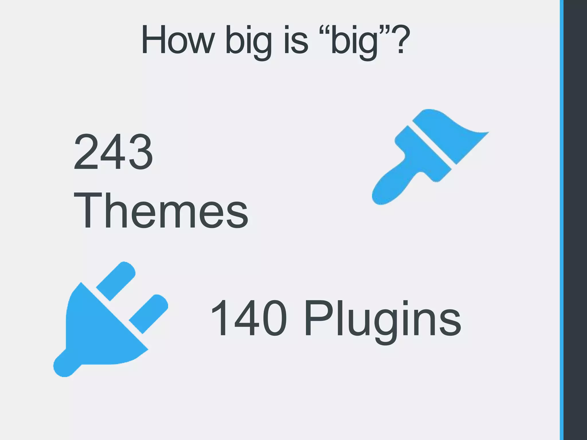 How big is “big”? 
243 
Themes 
140 Plugins 
 
