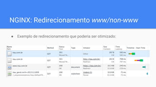 NGINX: Redirecionamento www/non-www
● Exemplo de redirecionamento que poderia ser otimizado:
 