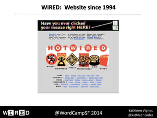 Kathleen 
Vignos 
WIRED: 
Website 
since 
1994 
@WordCampSF 
2014 @kathleencodes 
 