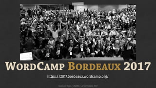 WORDCAMP BORDEAUX 2017
https://2017.bordeaux.wordcamp.org/
AURÉLIEN DENIS - #GEN5 - 22 SEPTEMBRE 2017
 