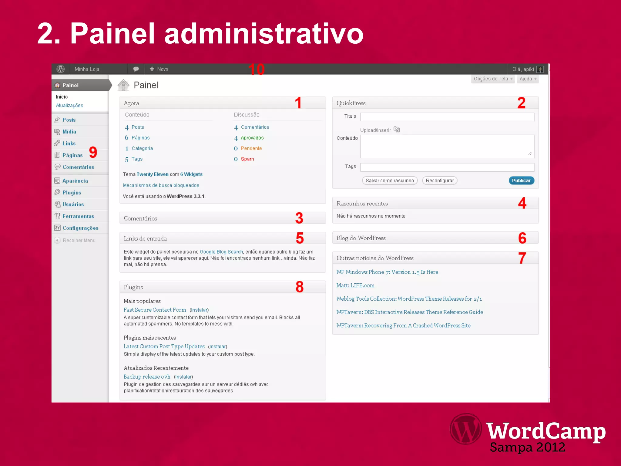 2. Painel administrativo
 