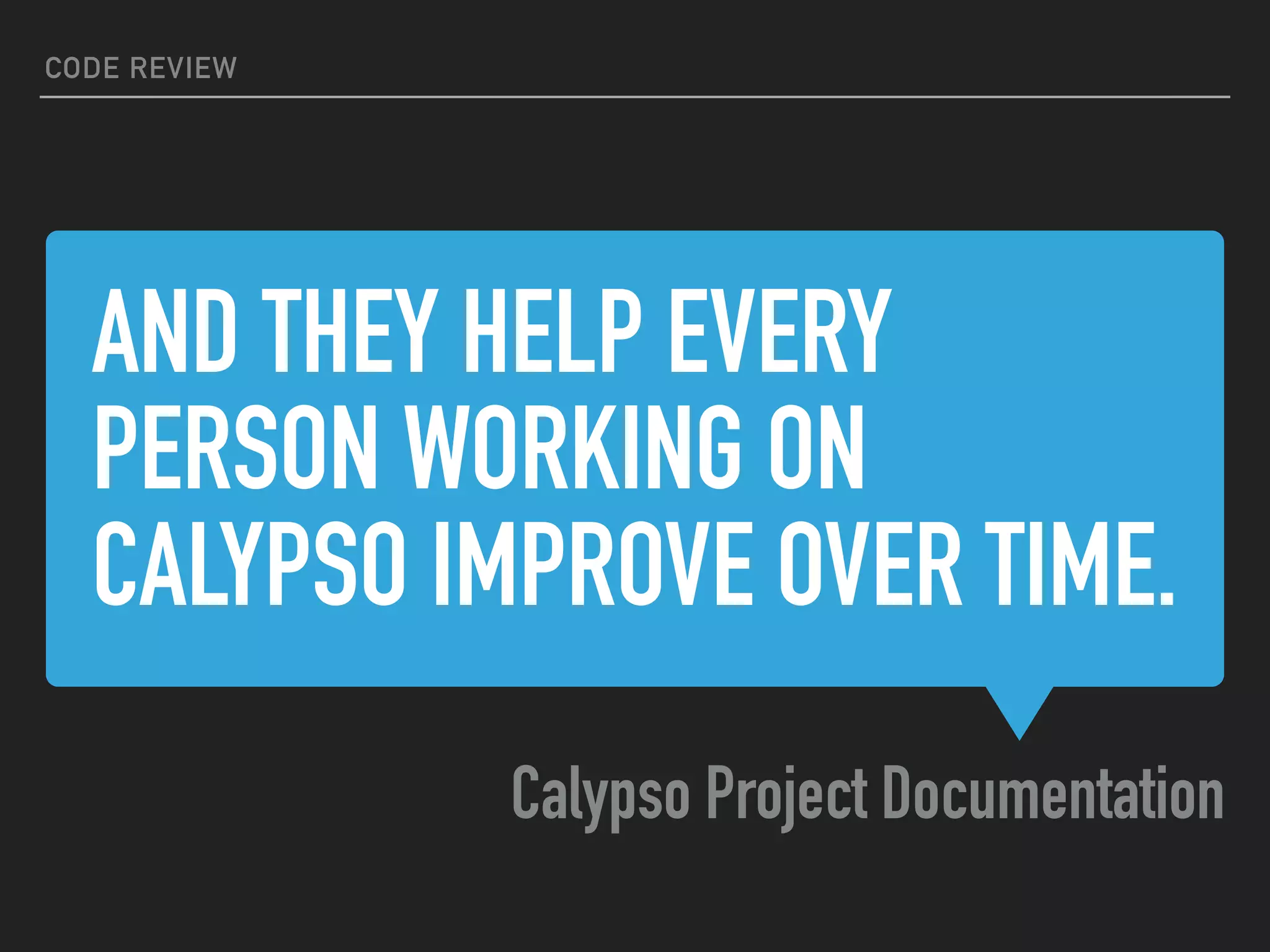 AND THEY HELP EVERY
PERSON WORKING ON
CALYPSO IMPROVE OVER TIME.
Calypso Project Documentation
CODE REVIEW
 