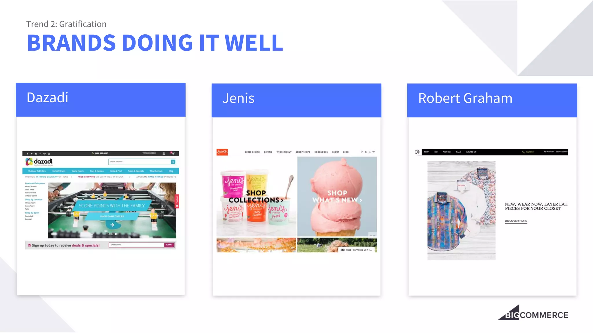 BRANDS DOING IT WELL
Trend 2: Gratification
Dazadi Jenis Robert Graham
 