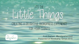 It's the
Little Thingscreating a delightful wordpress experience
for your clients
Andi Graham @andigrahambsd
Presented at Wordcamp Tampa 2015
 