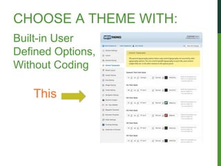 CHOOSE A THEME WITH:
Built-in User
Defined Options,
Without Coding

   This
 