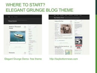 WHERE TO START?
 ELEGANT GRUNGE BLOG THEME




Elegant Grunge Demo- free theme   http://baybottomnews.com
 