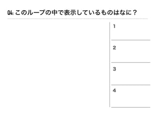 Q4: このループの中で表示しているものはなに？
１
２
３
４
 