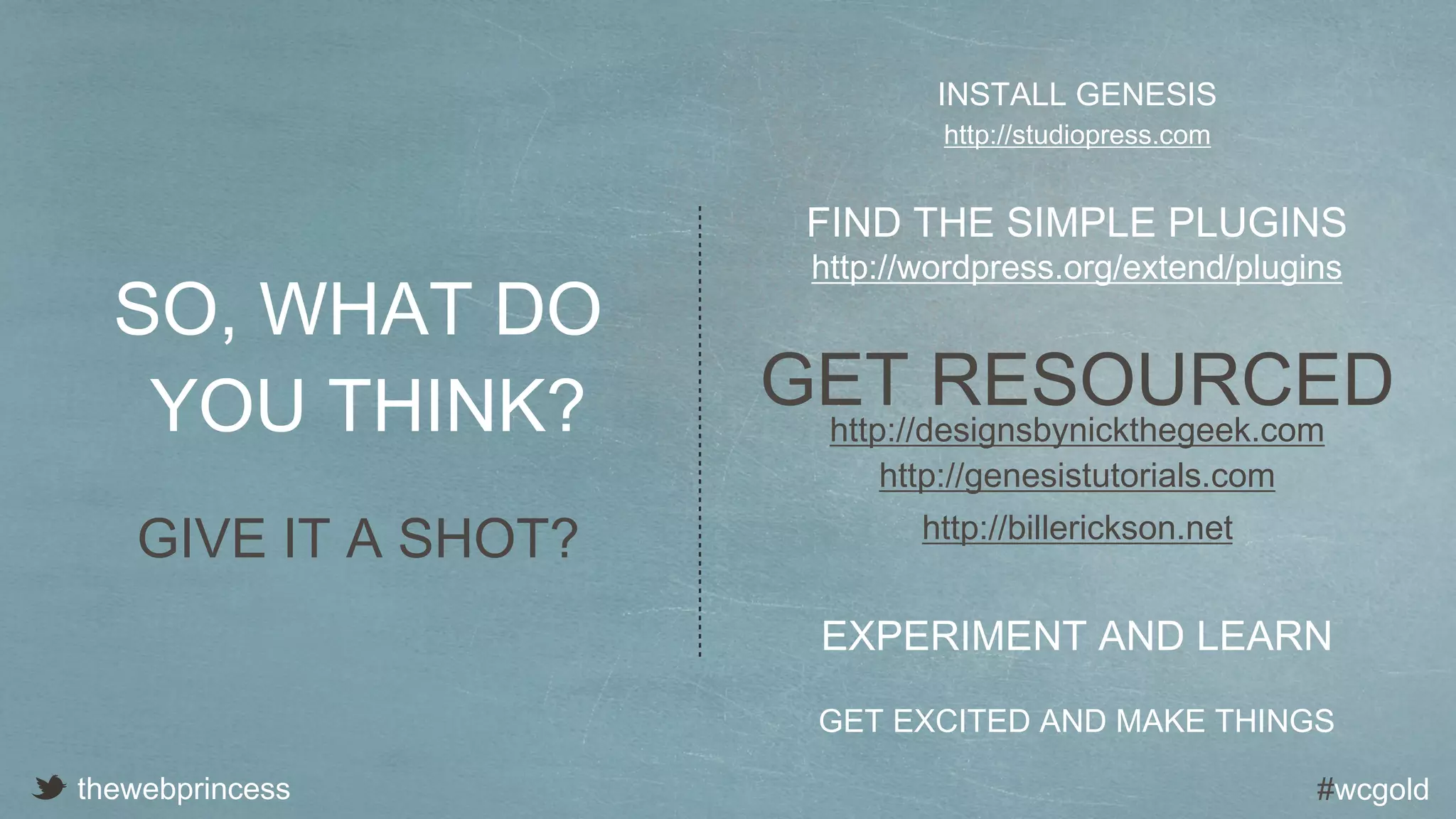 Getting to Grips with Genesis