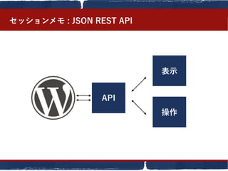セッションメモ : JSON REST API
API
表示
操作
 