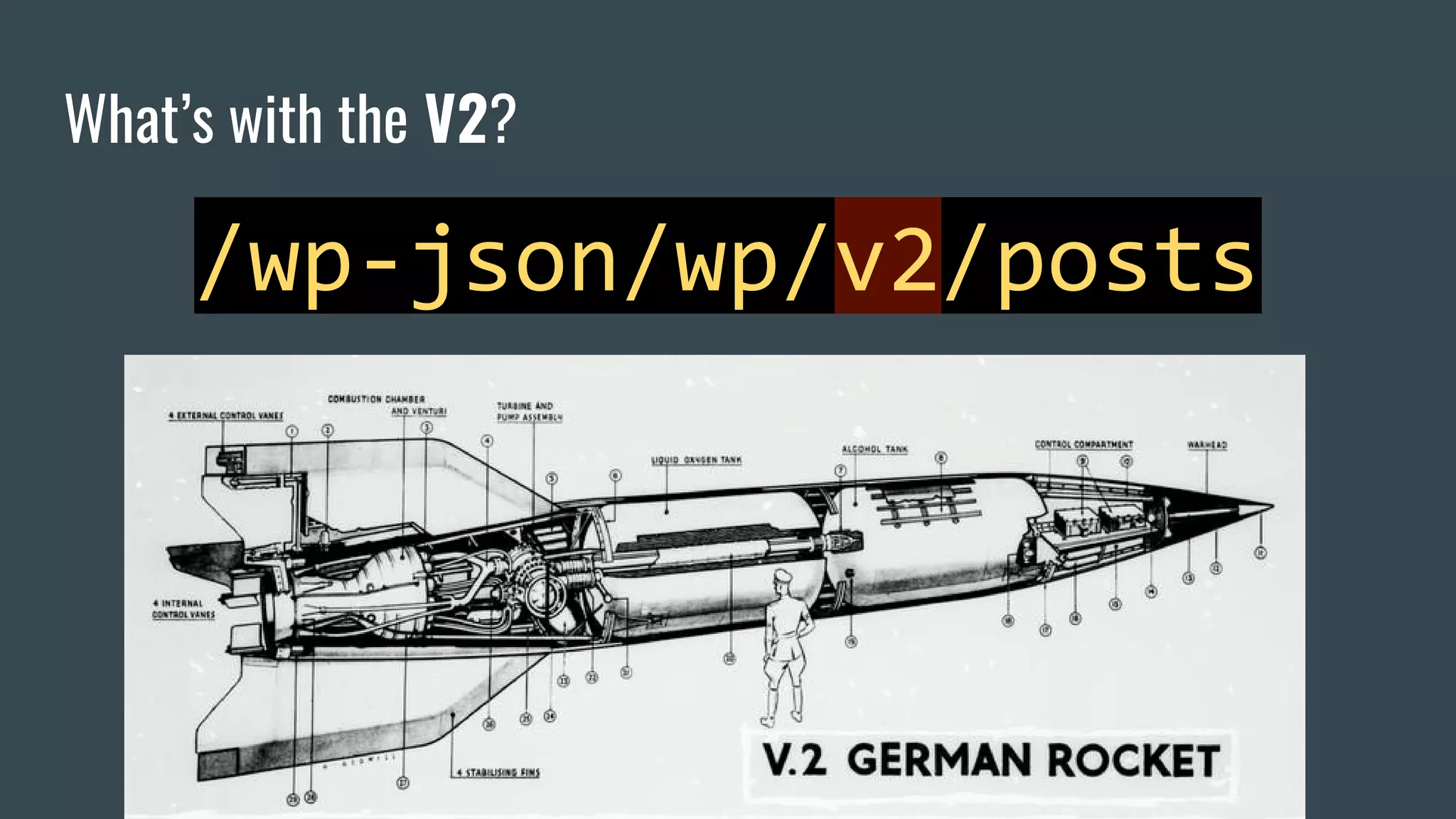 /wp-json/wp/v2/posts
What’s with the V2?
 