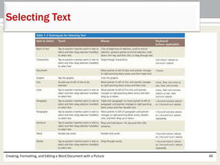 Creating, Formatting, and Editing a Word Document with a Picture 40
Selecting Text
 