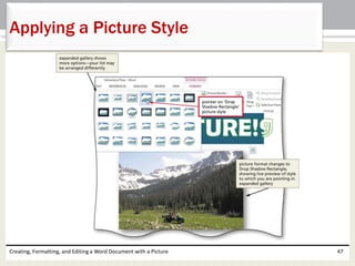 Creating, Formatting, and Editing a Word Document with a Picture 47
Applying a Picture Style
 