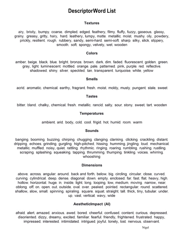 Word Descriptor List PDF