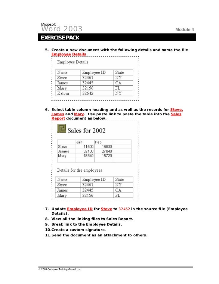microsoft word exercises