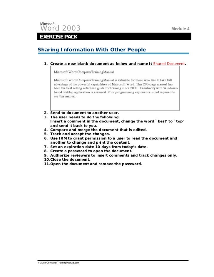Ms Word 07 Practical Exercises Doc Exercise Poster