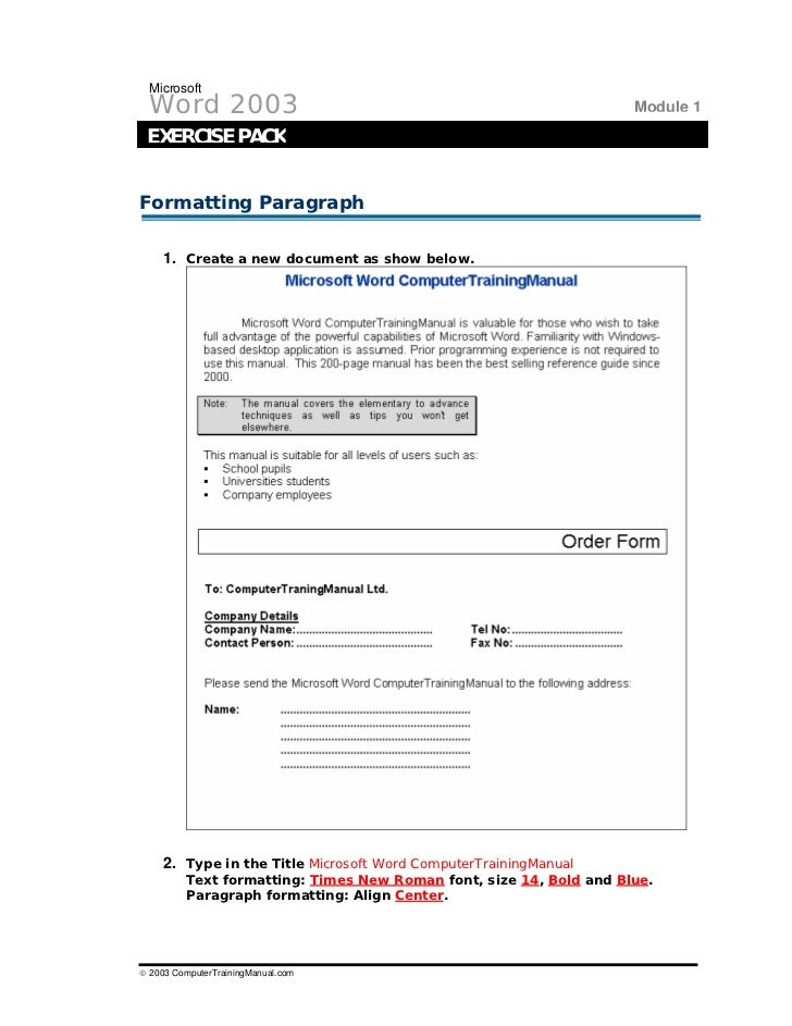 microsoft word exercises
