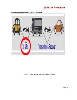 GI-FI TECHNOLOGY
Inter-vehicle communication system :
Fig: 7.2 Inter Vehicle Communication System
Page 14
 