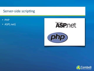 Server‐side scrip,ng

• PHP
• ASP(.net)
 