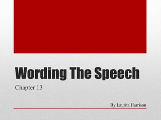 Wording The Speech
Chapter 13
By Laurita Harrison
 