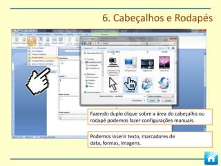 5. Formas e Imagens


Para inserir Símbolos clica na opção
Símbolos do separador Inserir.




                                            São listados os mais
                                            comuns, e na opção Mais
                                            Símbolos podes ter acesso às
                                            bibliotecas de símbolos de
                                            cada tipo de letra.
 