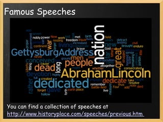 Famous Speeches You can find a collection of speeches at  http://www.historyplace.com/speeches/previous.htm  