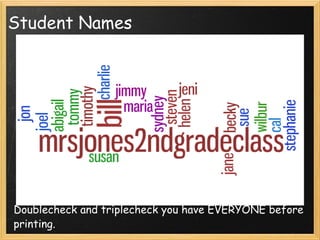 Student Names Doublecheck and triplecheck you have EVERYONE before printing. 