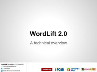 WordLift 2.0
                                A technical overview




David Riccitelli - Co-Founder
   david@insideout.io
   @ziodave
   linkedin.com/in/riccitelli
 