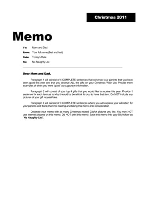 Word Memo Naughty List