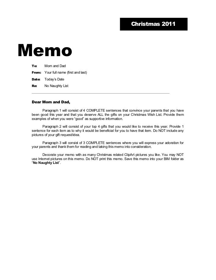 word memo naughty list